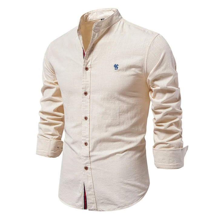 Slim Fit Stehkragen Baumwollhemd fuer Herren 4