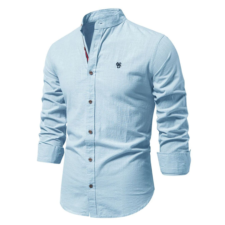 Slim Fit Stehkragen Baumwollhemd fuer Herren 6