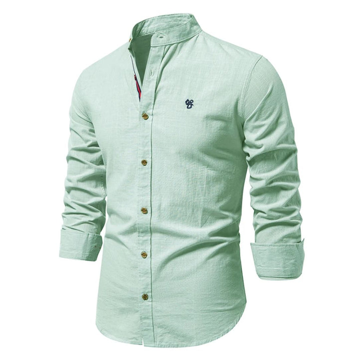 Slim Fit Stehkragen Baumwollhemd fuer Herren 7
