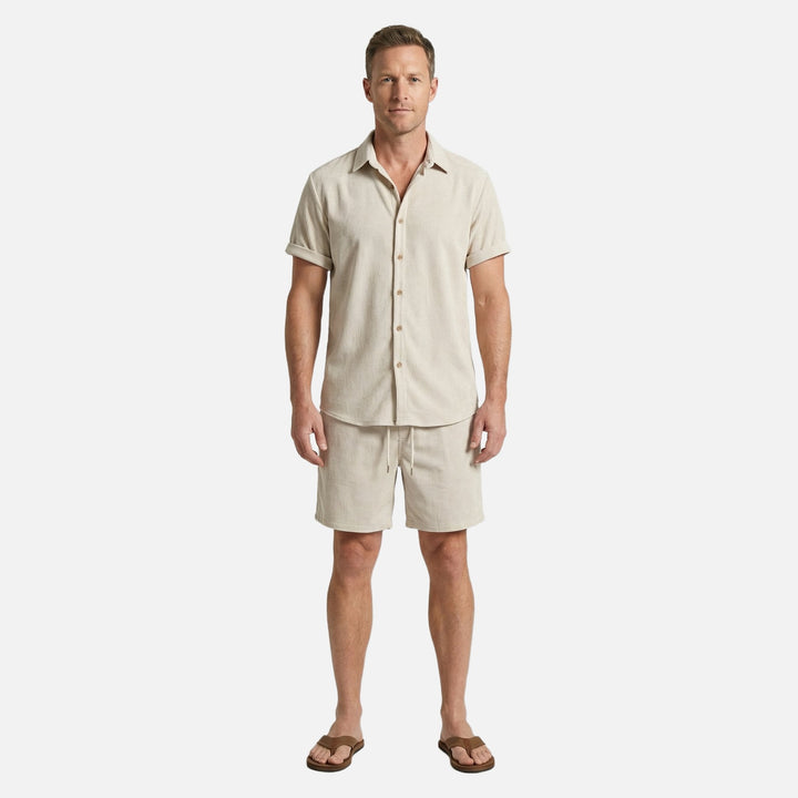 Sommer Geripptes Set mit Kordelshorts fuer Herren 2