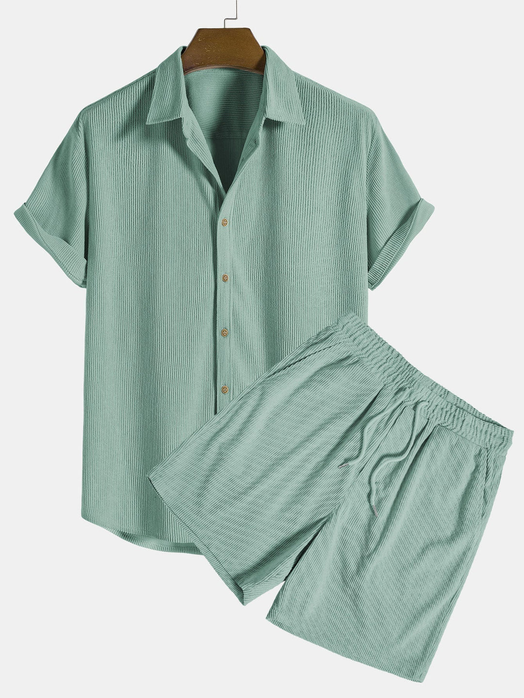 Sommer Geripptes Set mit Kordelshorts fuer Herren 4