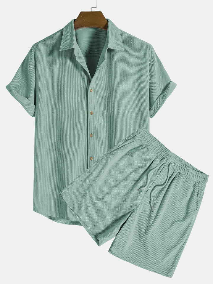Sommer Geripptes Set mit Kordelshorts fuer Herren 4