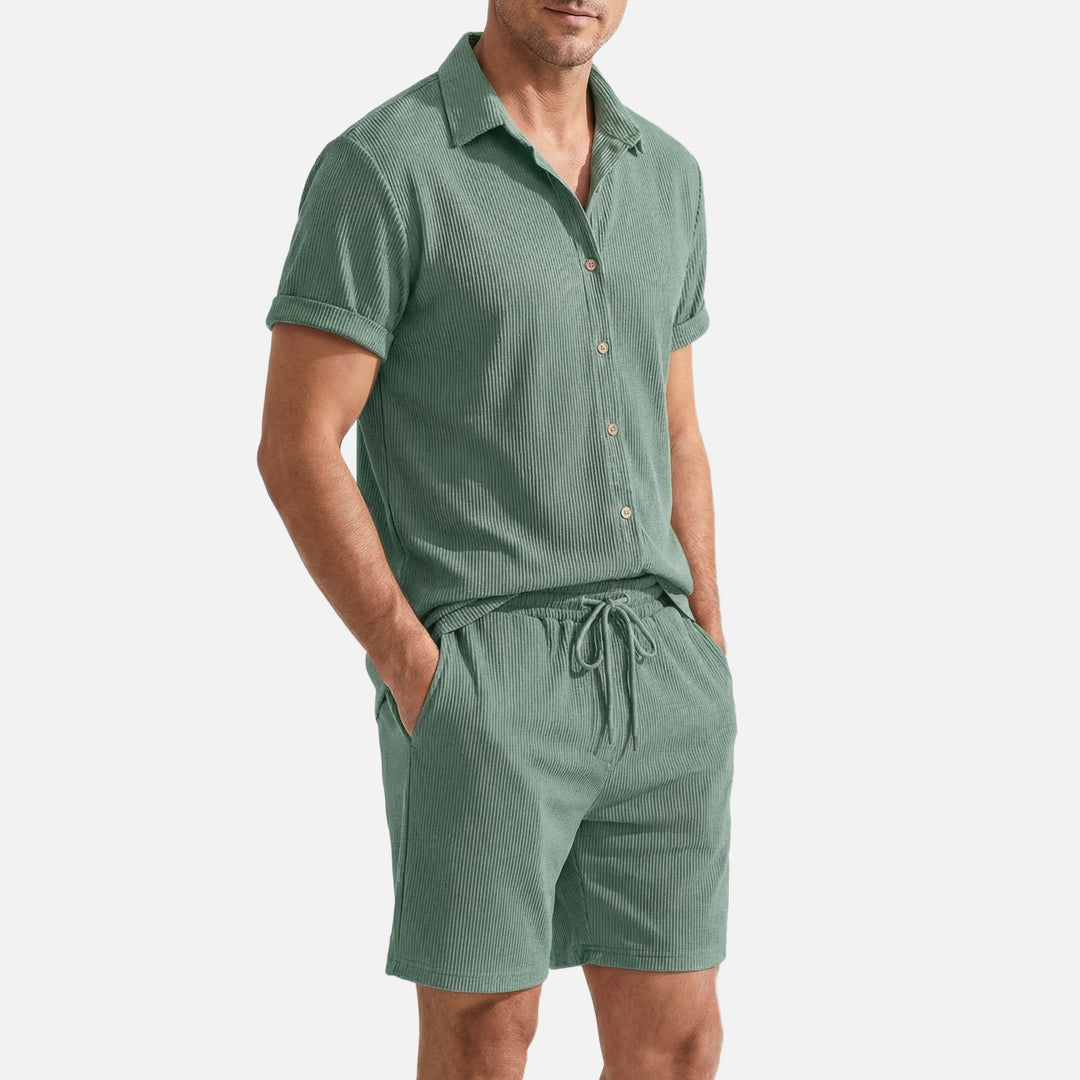 Sommer Geripptes Set mit Kordelshorts fuer Herren 5
