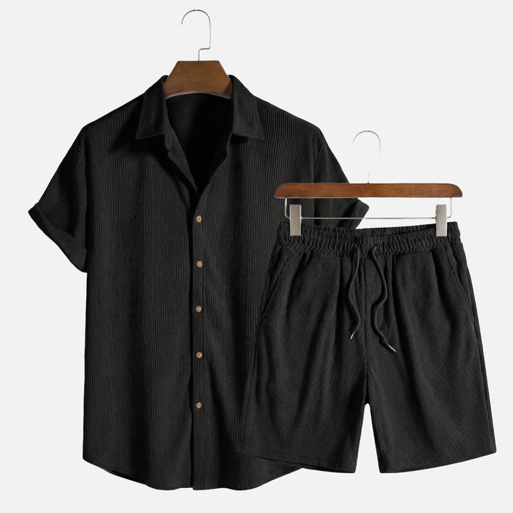 Sommer Geripptes Set mit Kordelshorts fuer Herren 7