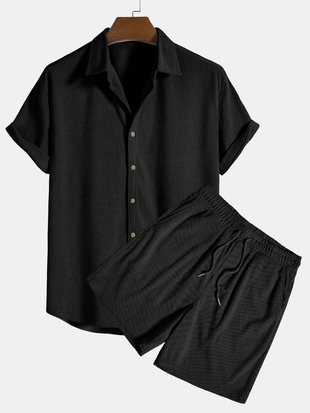 Sommer Geripptes Set mit Kordelshorts fuer Herren 8