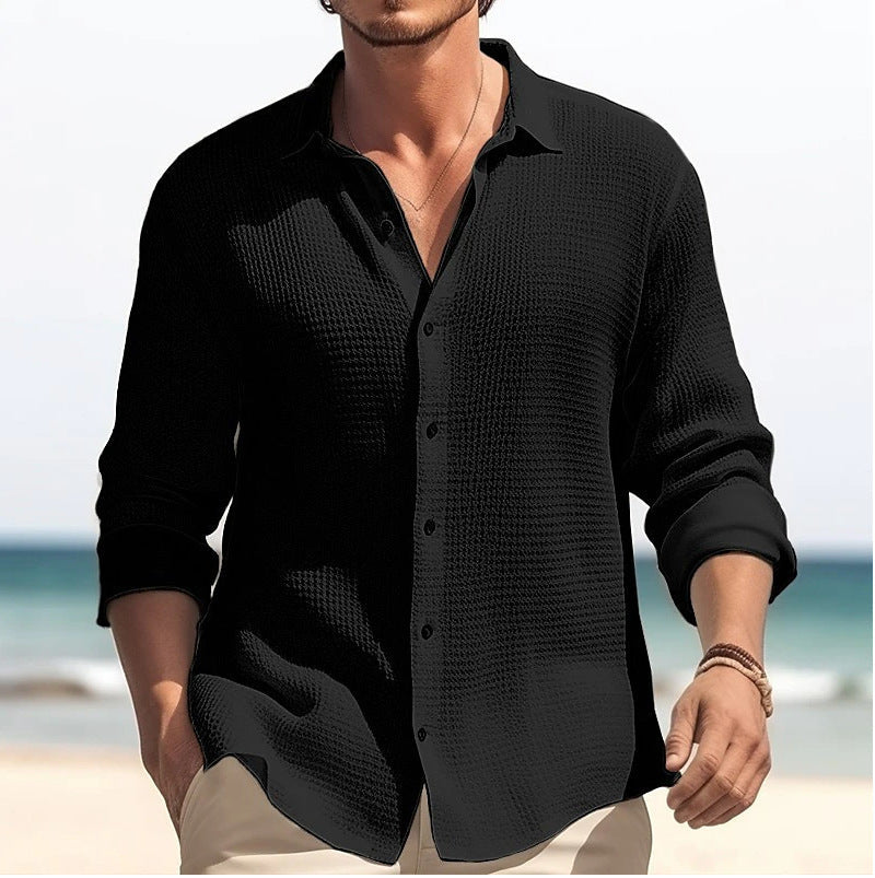 Sommer Laessiges Leinenhemd Atmungsaktives Button Down fuer Herren 1