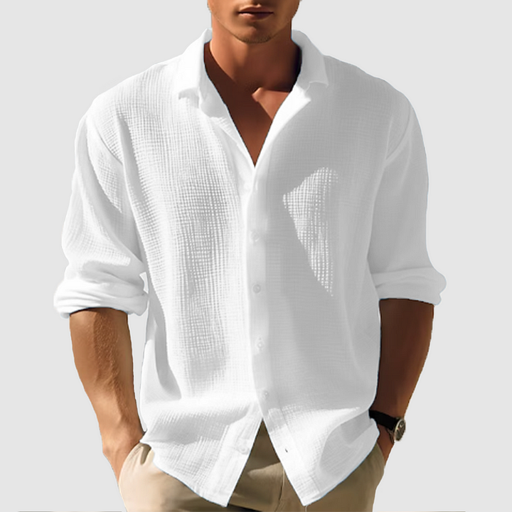 Sommer Laessiges Leinenhemd Atmungsaktives Button Down fuer Herren 4