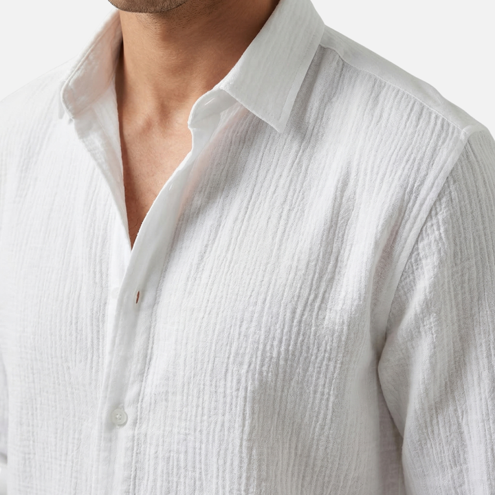 Sommer Laessiges Leinenhemd Atmungsaktives Button Down fuer Herren 5