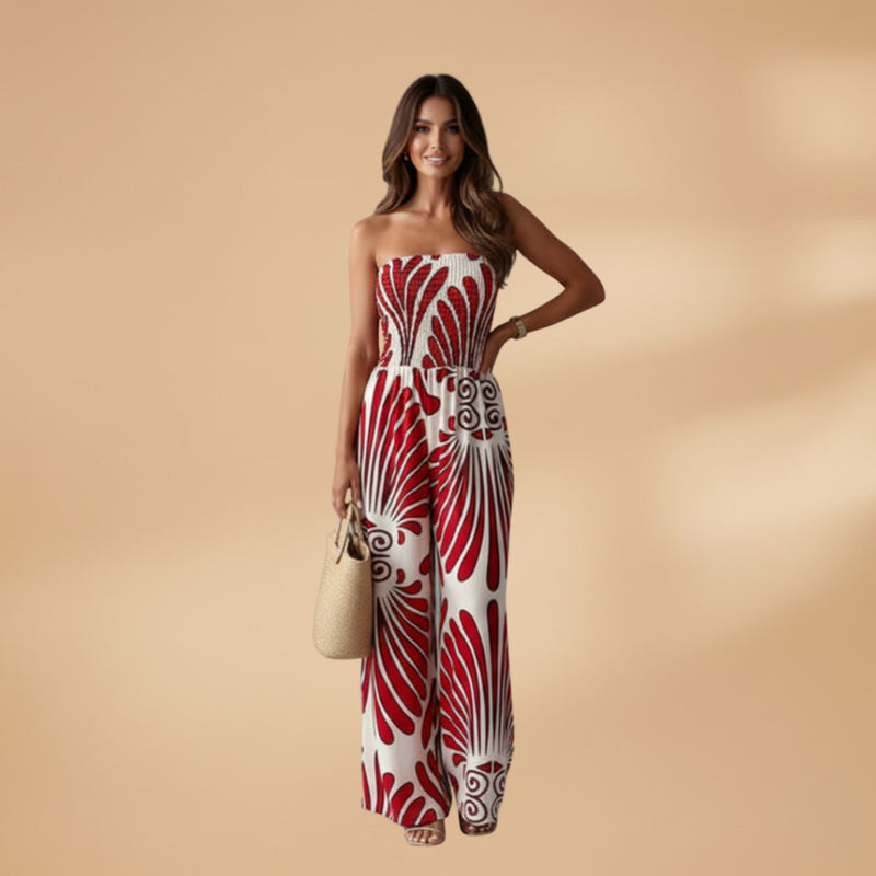 Sommer Overall mit Blumenprint und Gummizug Oberteil fuer Damen 2