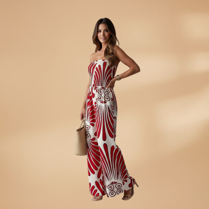 Sommer Overall mit Blumenprint und Gummizug Oberteil fuer Damen 3