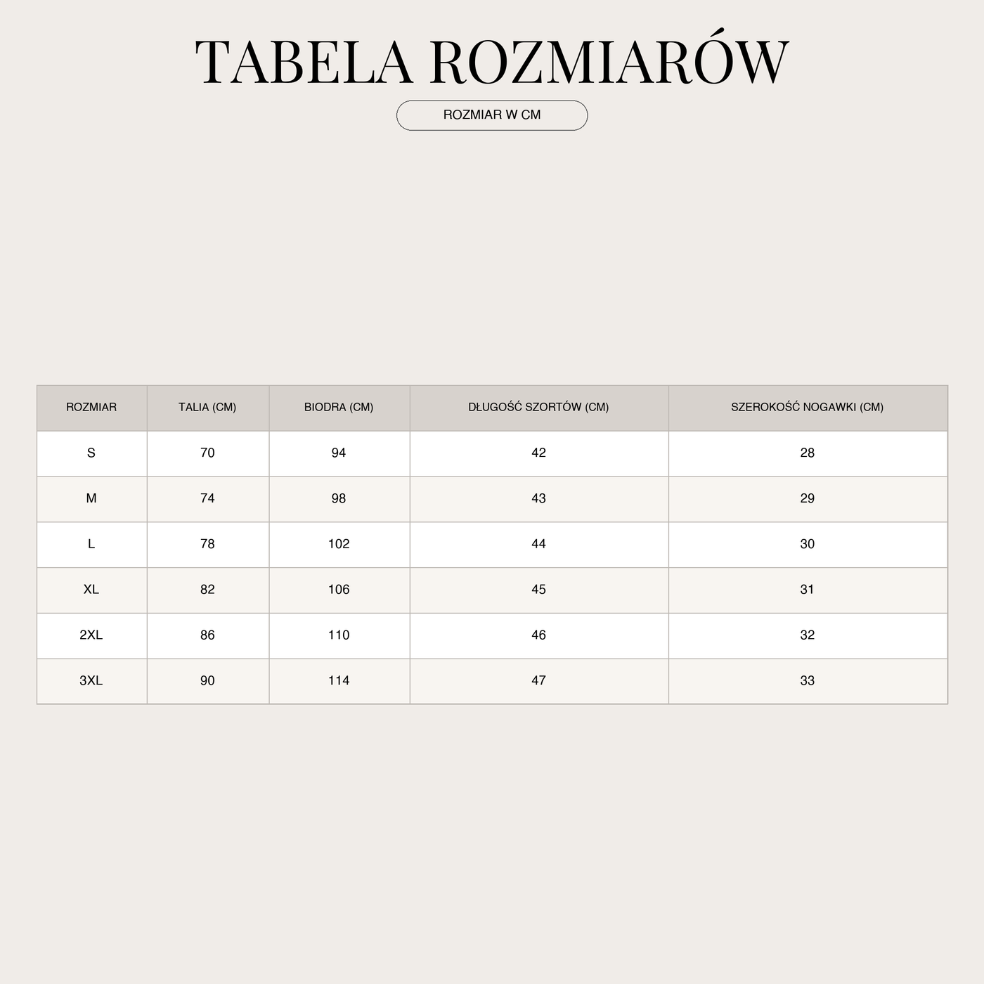 Sommer-Shorts für Herren – Eleganter Schnitt mit leichtem Material size chart