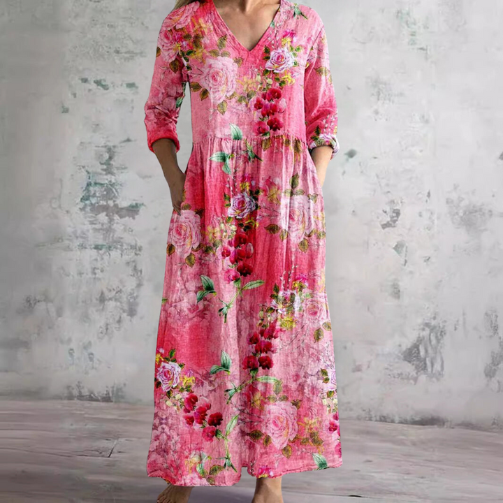 Sommerkleid für Damen – V-Ausschnitt und geblümt 4