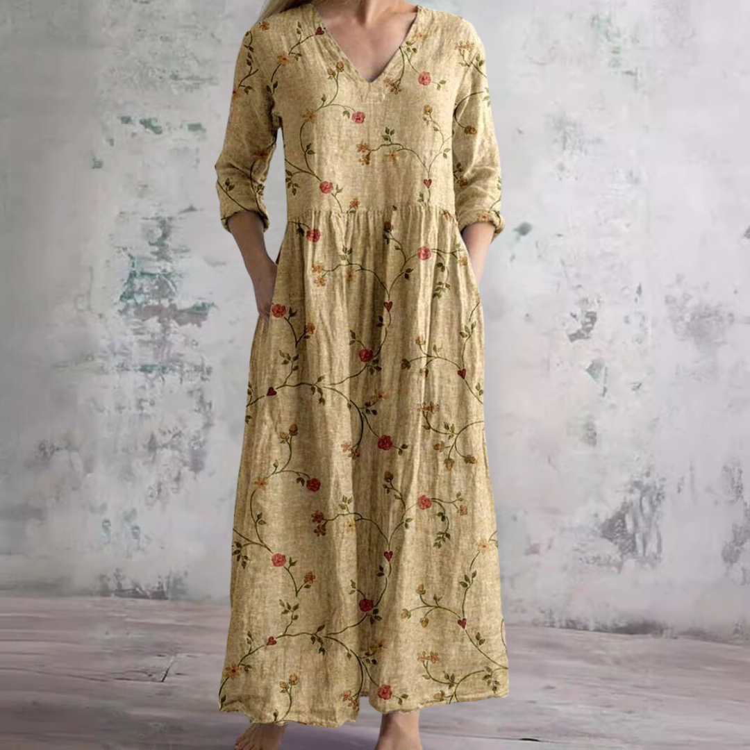 Sommerkleid für Damen – V-Ausschnitt und geblümt 5