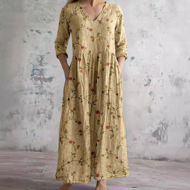 Sommerkleid für Damen – V-Ausschnitt und geblümt 5