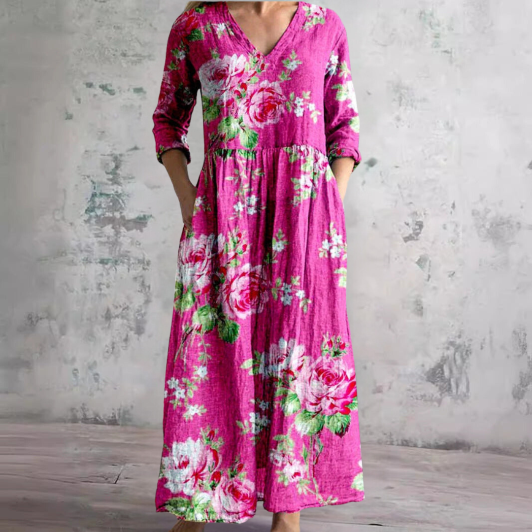 Sommerkleid für Damen – V-Ausschnitt und geblümt 6