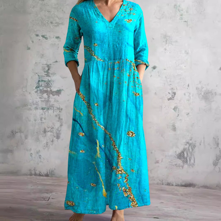 Sommerkleid für Damen – V-Ausschnitt und geblümt 9