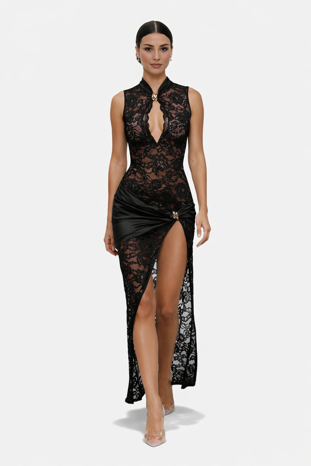 Spitze-Maxikleid für Damen – Ärmellos mit tiefem V-Ausschnitt 3