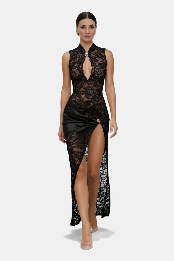 Spitze-Maxikleid für Damen – Ärmellos mit tiefem V-Ausschnitt 3