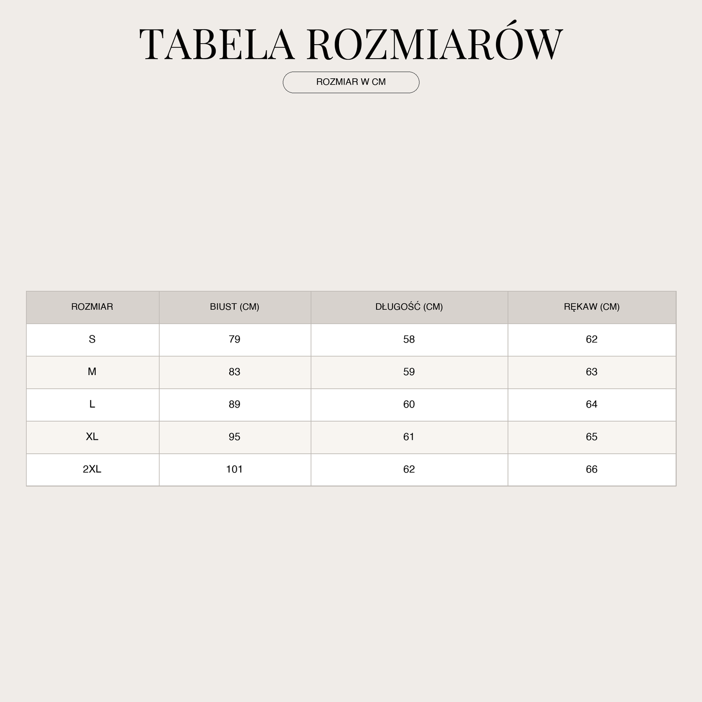 Koronkowa bluzka z długim rękawem dla kobiet size chart