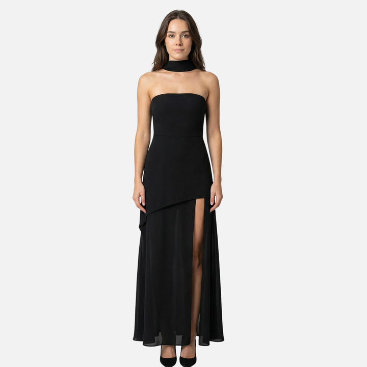 Straploses Maxikleid mit hohem Schlitz für Damen
