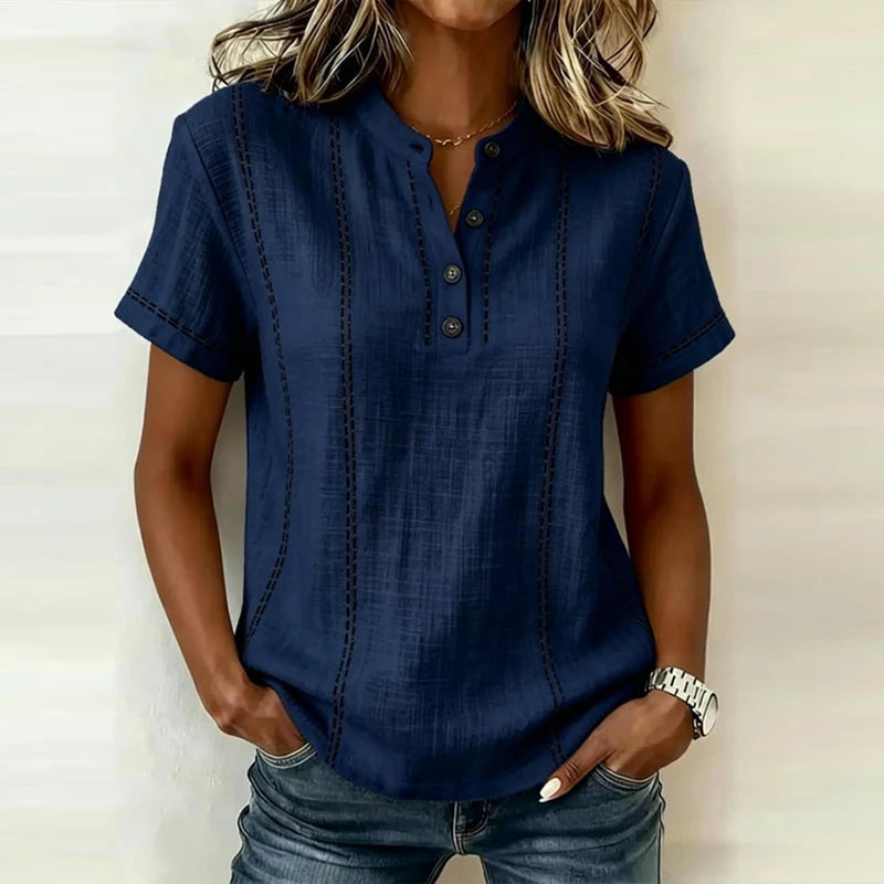 Struktur-Bluse für Damen – Mit durchgehender Knopfleiste und Kragen 6