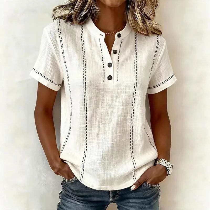 Struktur-Bluse für Damen – Mit durchgehender Knopfleiste und Kragen 9