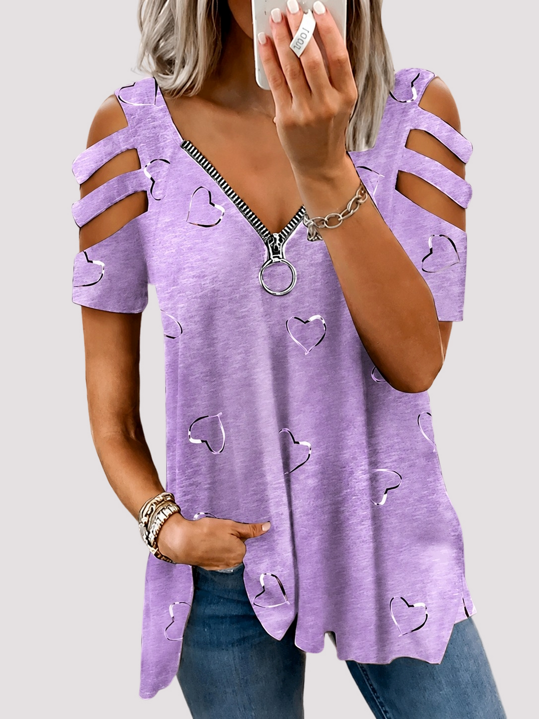 Sweatshirt für Damen – Herzprint & Reißverschluss-Ausschnitt 5