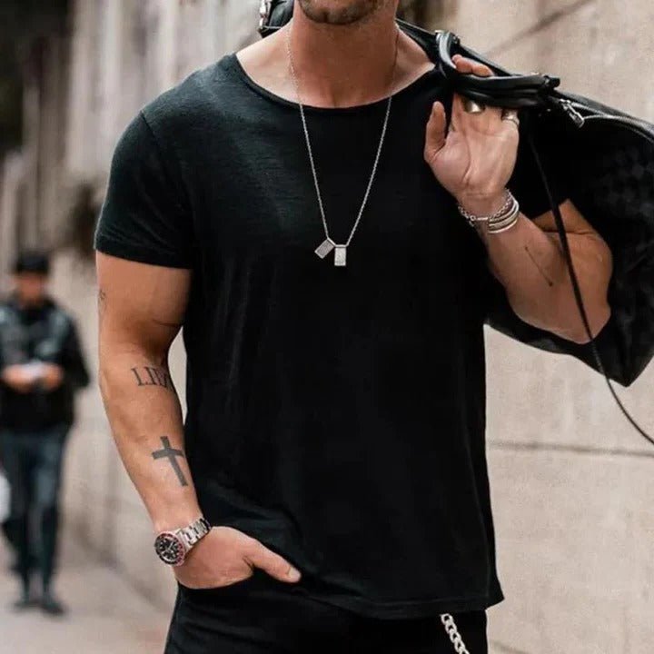 T Shirt fuer Herren Rundhals Kurzarm Baumwolle Laessig 2