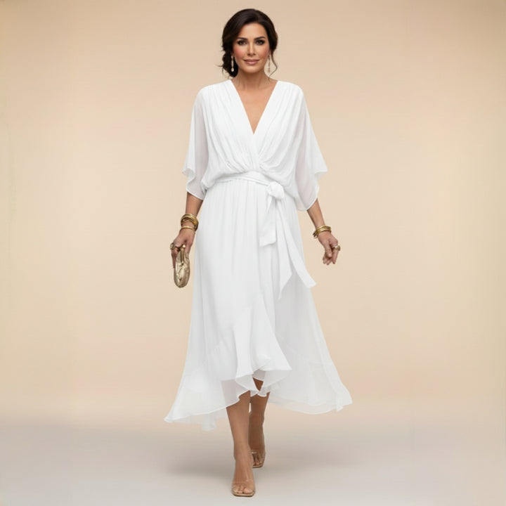 V_Ausschnitt_Midi_Wickelkleid_f_r_Damen_Bindedetail_vorne_10