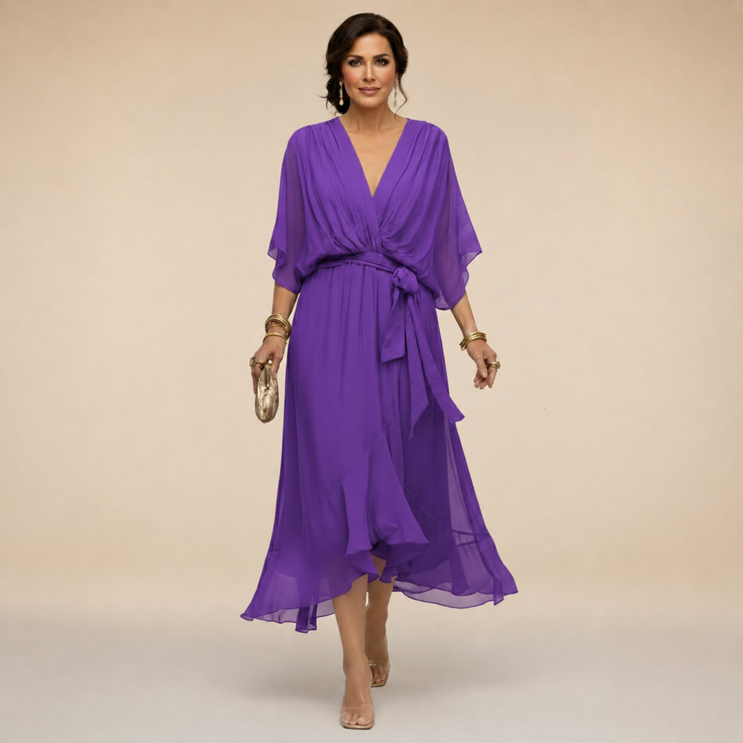 V_Ausschnitt_Midi_Wickelkleid_f_r_Damen_Bindedetail_vorne_11