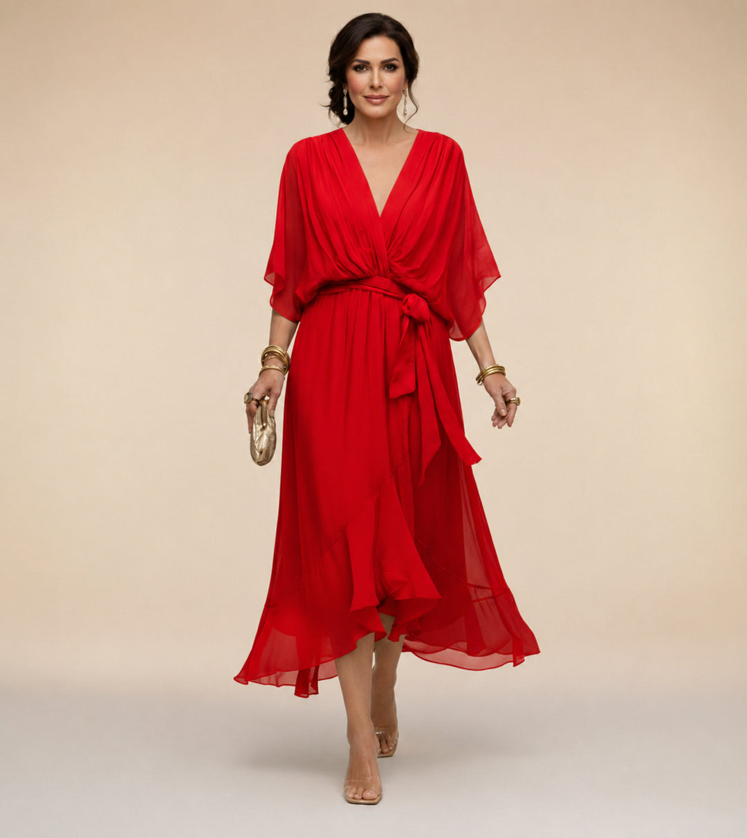 V_Ausschnitt_Midi_Wickelkleid_f_r_Damen_Bindedetail_vorne_12