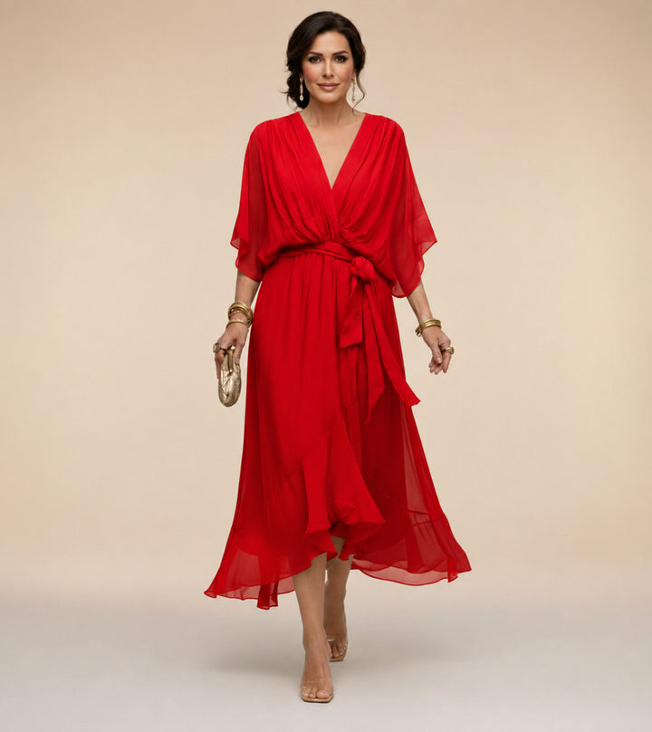 V_Ausschnitt_Midi_Wickelkleid_f_r_Damen_Bindedetail_vorne_12