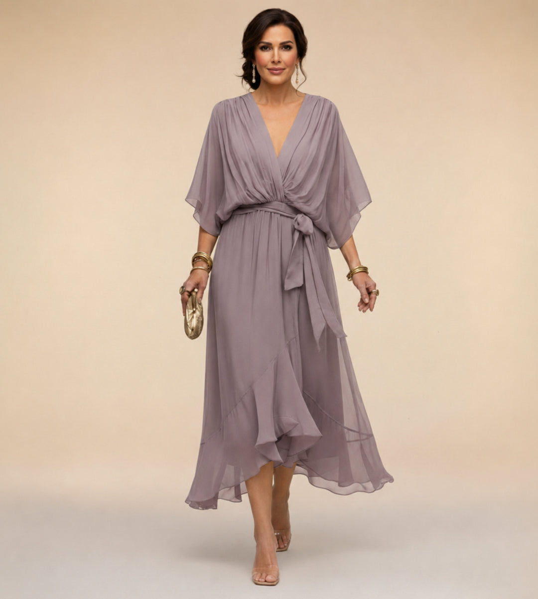 V_Ausschnitt_Midi_Wickelkleid_f_r_Damen_Bindedetail_vorne_9