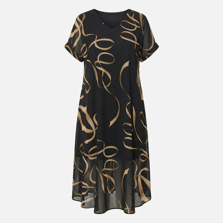 Weit geschnittenes Chiffon Midikleid mit V-Ausschnitt für Damen