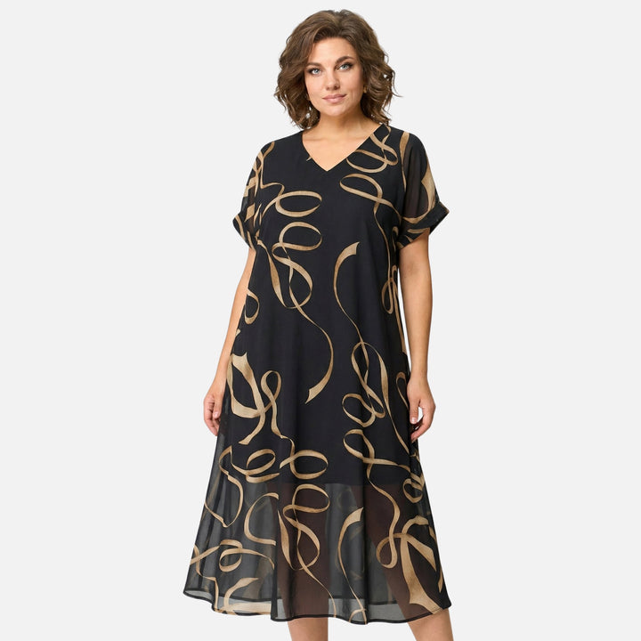 Weit geschnittenes Chiffon Midikleid mit V-Ausschnitt für Damen