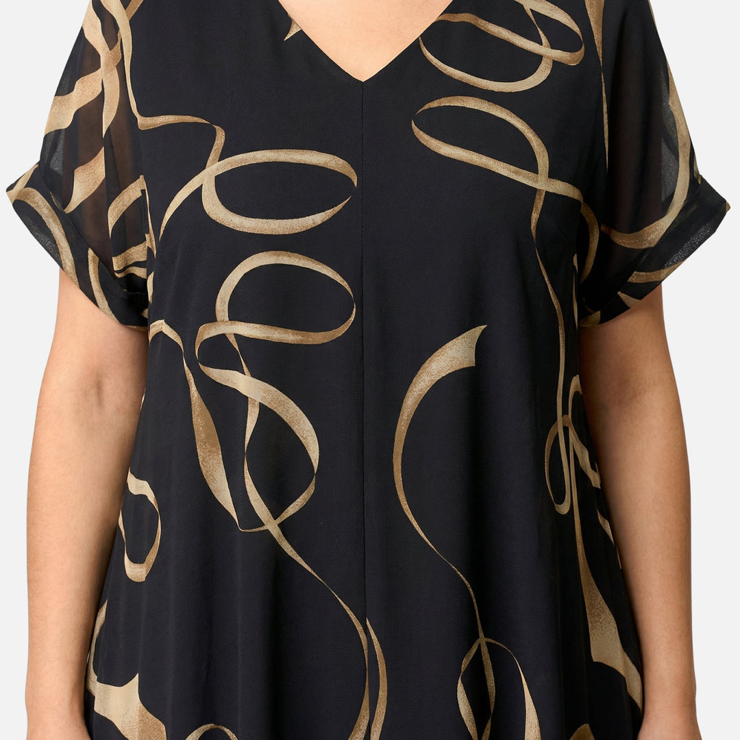 Weit geschnittenes Chiffon Midikleid mit V-Ausschnitt für Damen