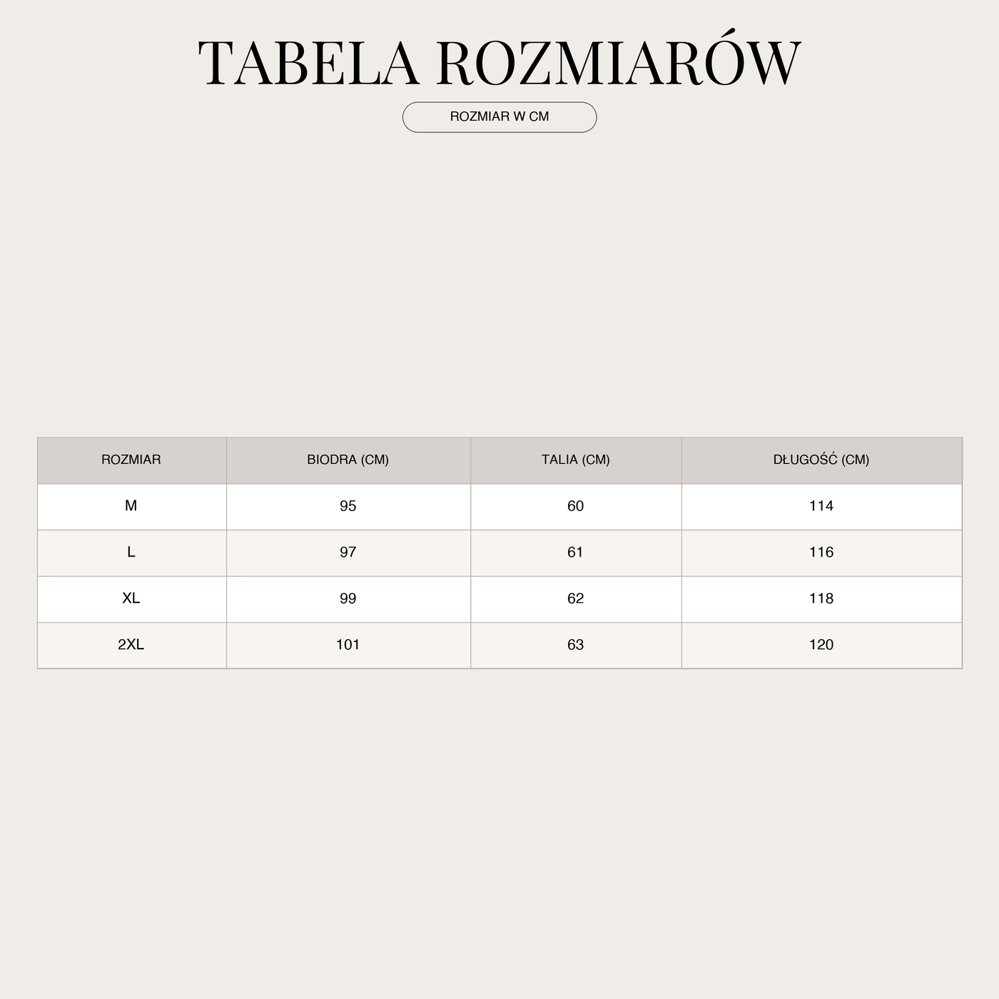 Damskie szerokie, przewiewne spodnie | Szerokie nogawki size chart