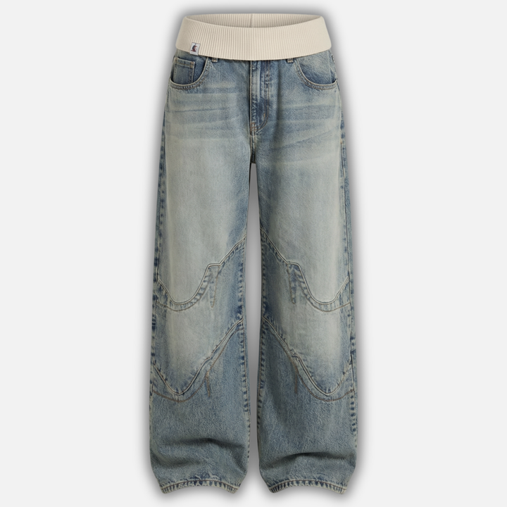 Weit geschnittene Jeans mit Rippbund für Damen