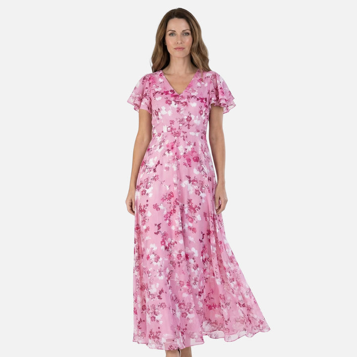 Wickel-Maxikleid aus Chiffon mit A-Linie und V-Ausschnitt für Damen