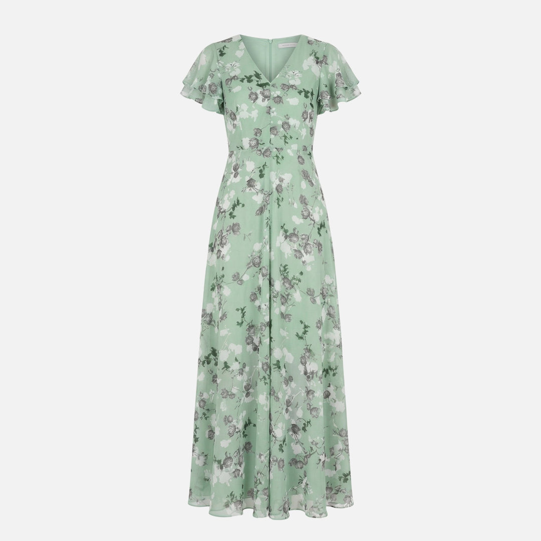 Wickel-Maxikleid aus Chiffon mit A-Linie und V-Ausschnitt für Damen