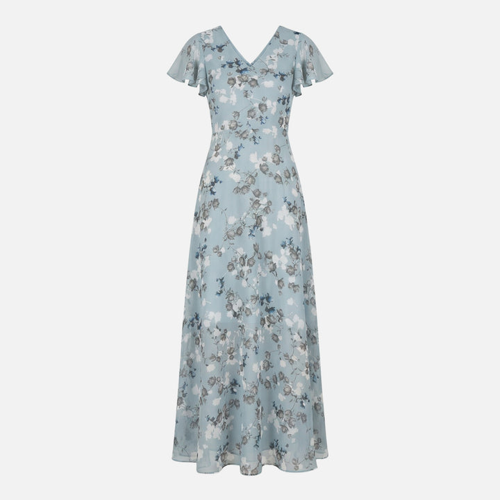 Wickel-Maxikleid aus Chiffon mit A-Linie und V-Ausschnitt für Damen