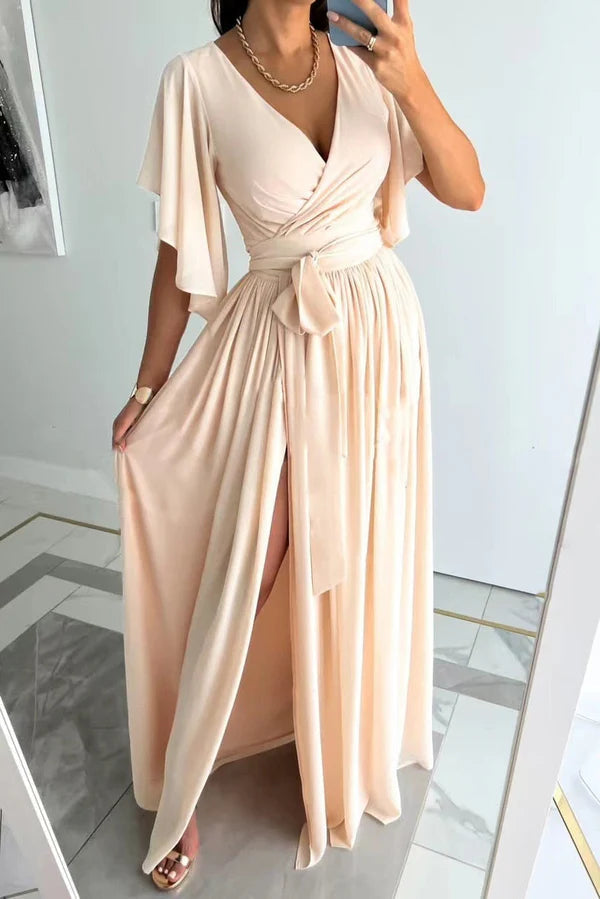 Wickel-Maxikleid für Damen – Ausschnitt für Anlässe & Beinschlitz 1