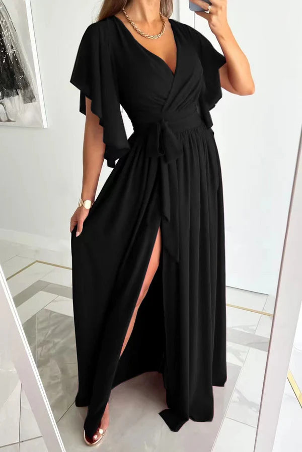 Wickel-Maxikleid für Damen – Ausschnitt für Anlässe & Beinschlitz 2