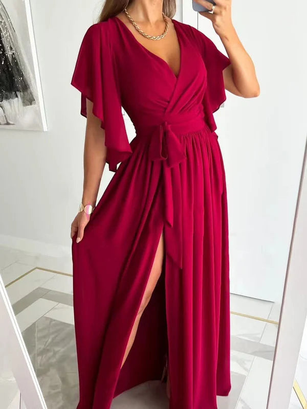 Wickel-Maxikleid für Damen – Ausschnitt für Anlässe & Beinschlitz 3