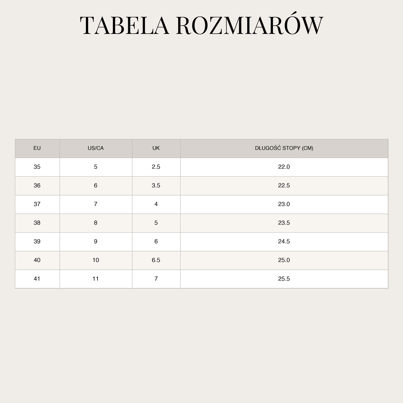 Japonki damskie – Z profilowaną wkładką size chart