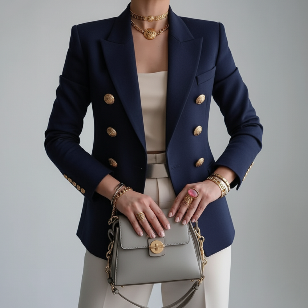Zweireihige_Blazer_Jacke_fuer_Damen_Goldene_Knoepfe_mit_Reverskragen_2