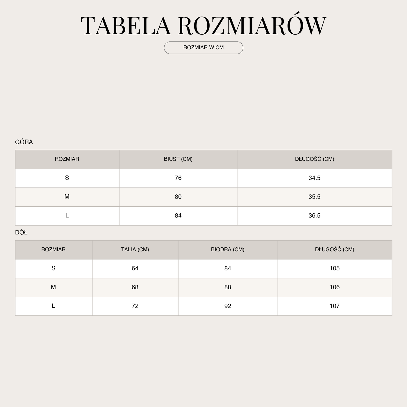 Dwuczęściowy komplet damski – w groszki z dekoltem Carmen size chart