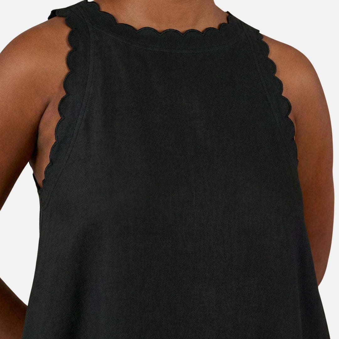 Ärmelloses Baumwoll-Minikleid mit Wellensaum für Damen